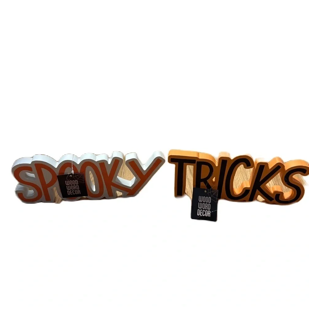 Spooky Tricks Wood Word Decor NEW Halloween Green White